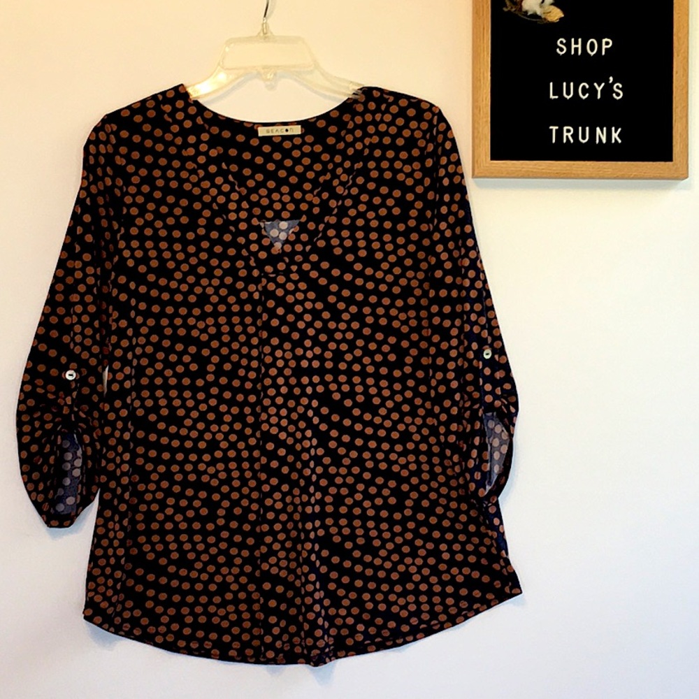 Beacon Navy and Copper V-Neck Blouse